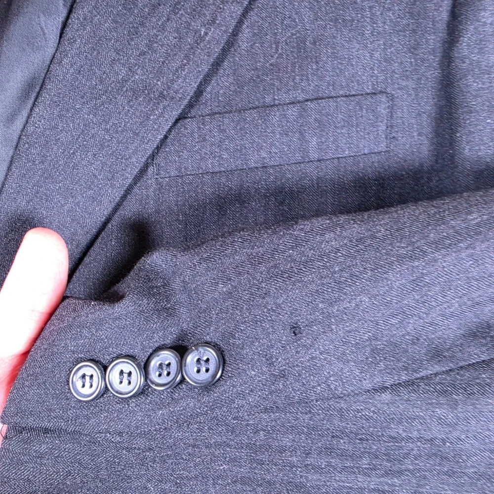 Jos A Bank Sport Coat Mens 46R Charcoal Gray Wool Cashmere Herringbone Blazer